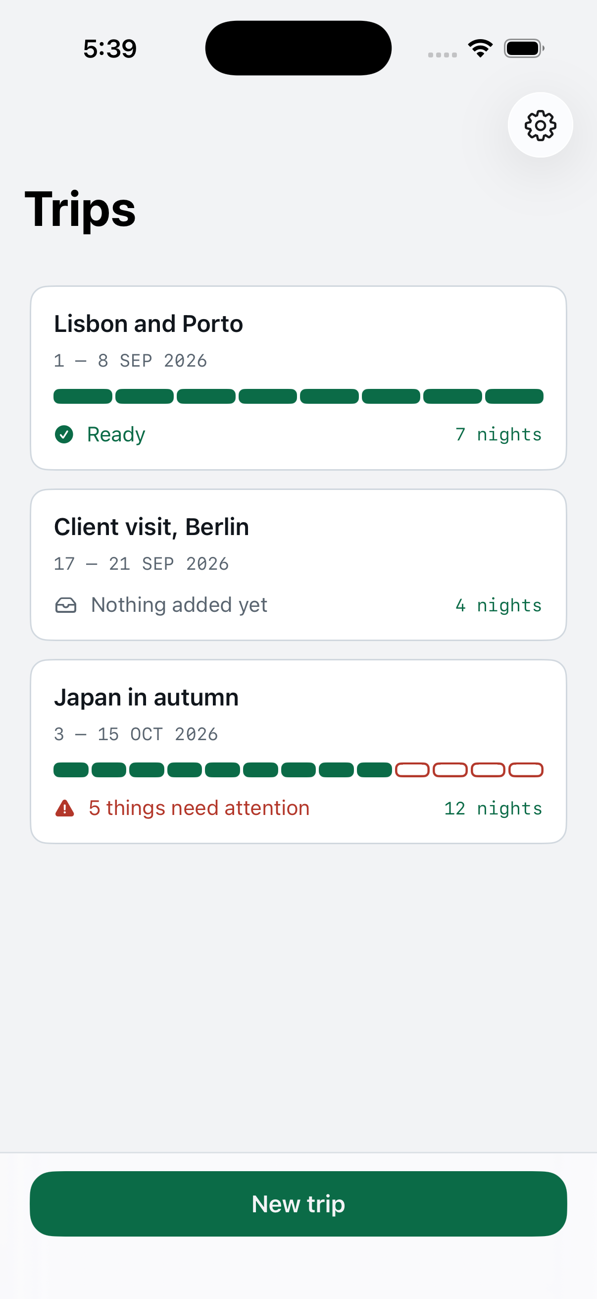 Readybound trips screen